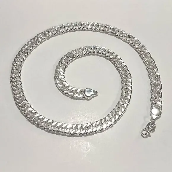 925 Silver Plated Necklace THICK 10mm Double Chain Valentines Birthday Gift